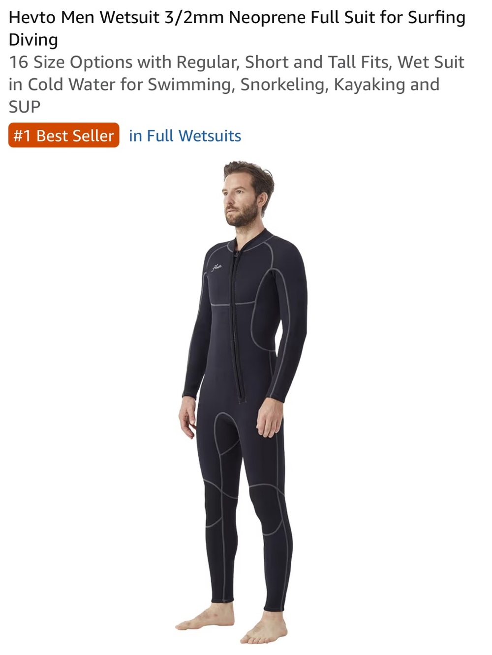 Hevto Men Wetsuit 3/2mm Neoprene Full Suit for Surfing Diving Size XL NEW #Lux-Q